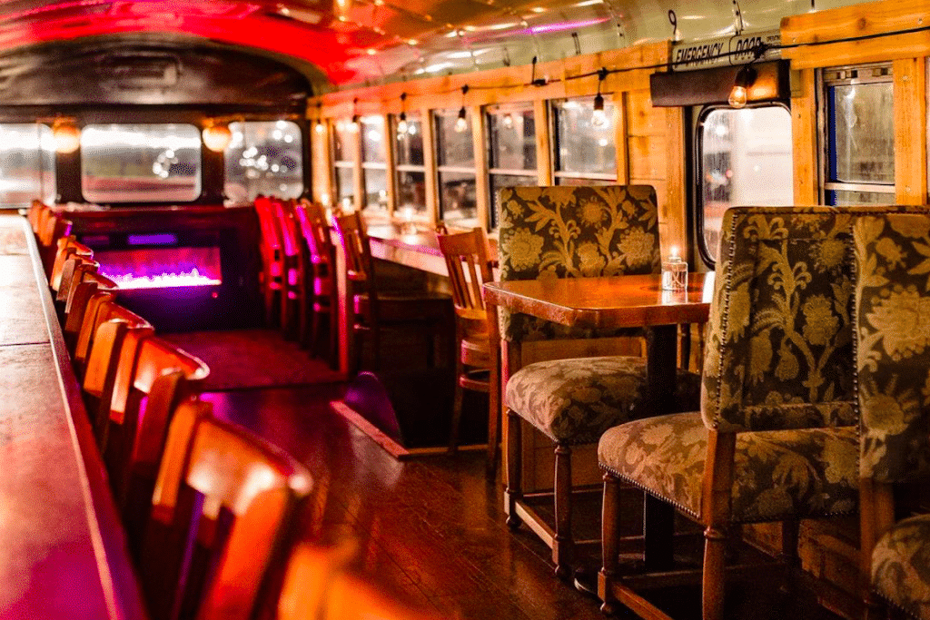 Unwind Inside This Cozy Wine And Beer Bus At This Wine Garden And Lounge In Montrose