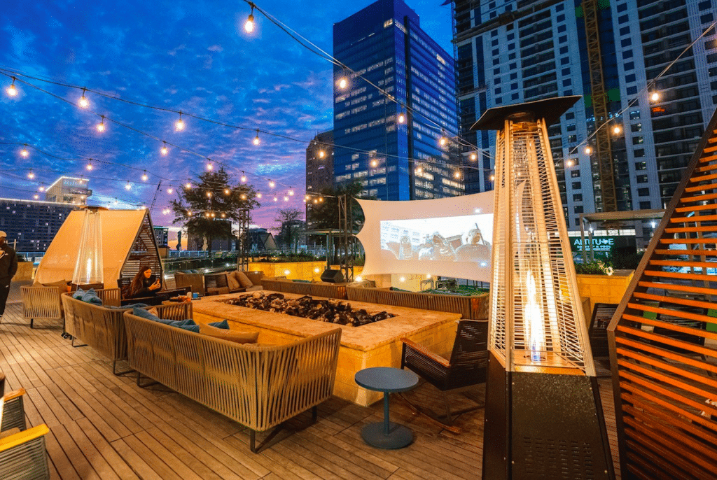 Experience Fireside Rooftop Film Screenings At Sunset Urban Nights Atop Marriot Marquis