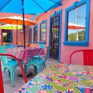 Colorful patio at Puebla's Mexican Kitchen in Houston