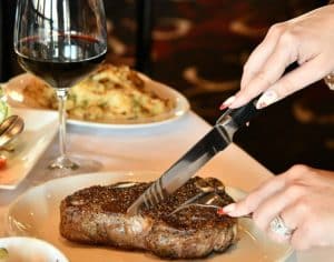 Steak, wine and sides from Del Frisco’s Double Eagle Steakhouse in Houston